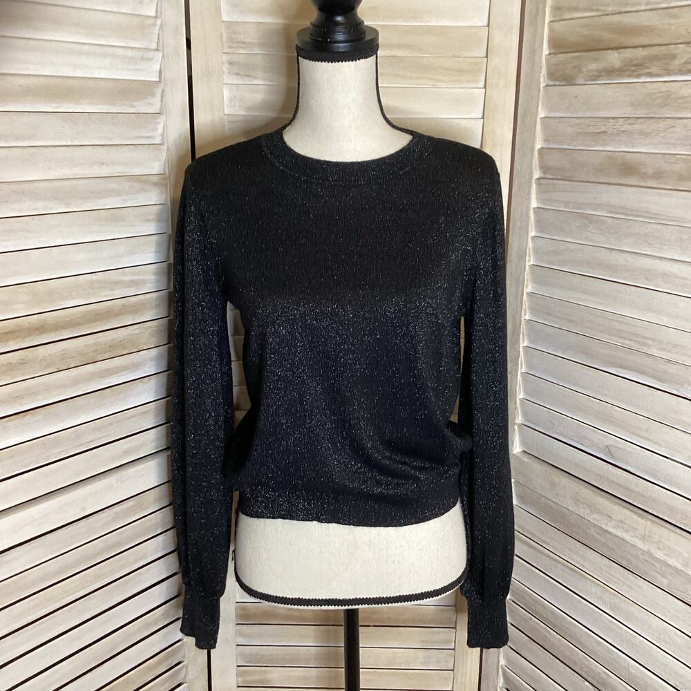 Cami NYC Black Silver Metallic Merino Wool Blend Lightweight Sweater S